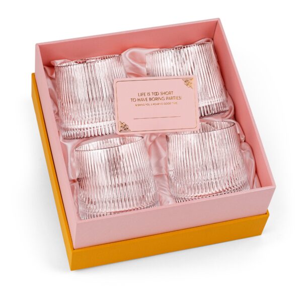 matrie Retro Lowball Glasses – Set of 4 Art Deco Cocktail Tumblers (9 oz) - Image 3